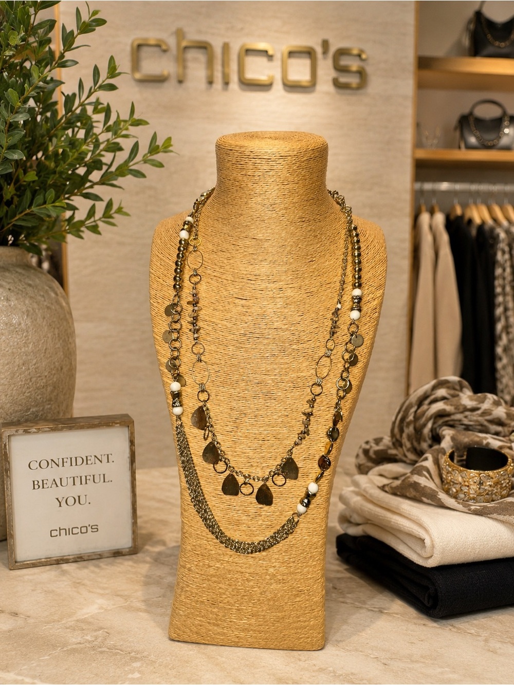 Chicos 32 in layered gold tone necklace